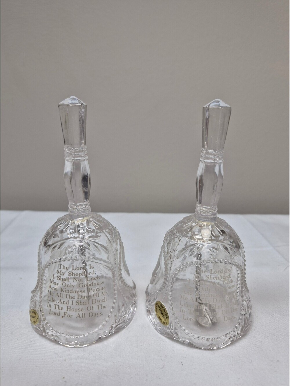 Pair of Emson Vintage Crystal Bells with The Lord Is My Shepherd Inscription J1